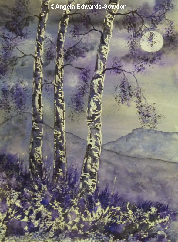 full moon birch trees.  Telford artist